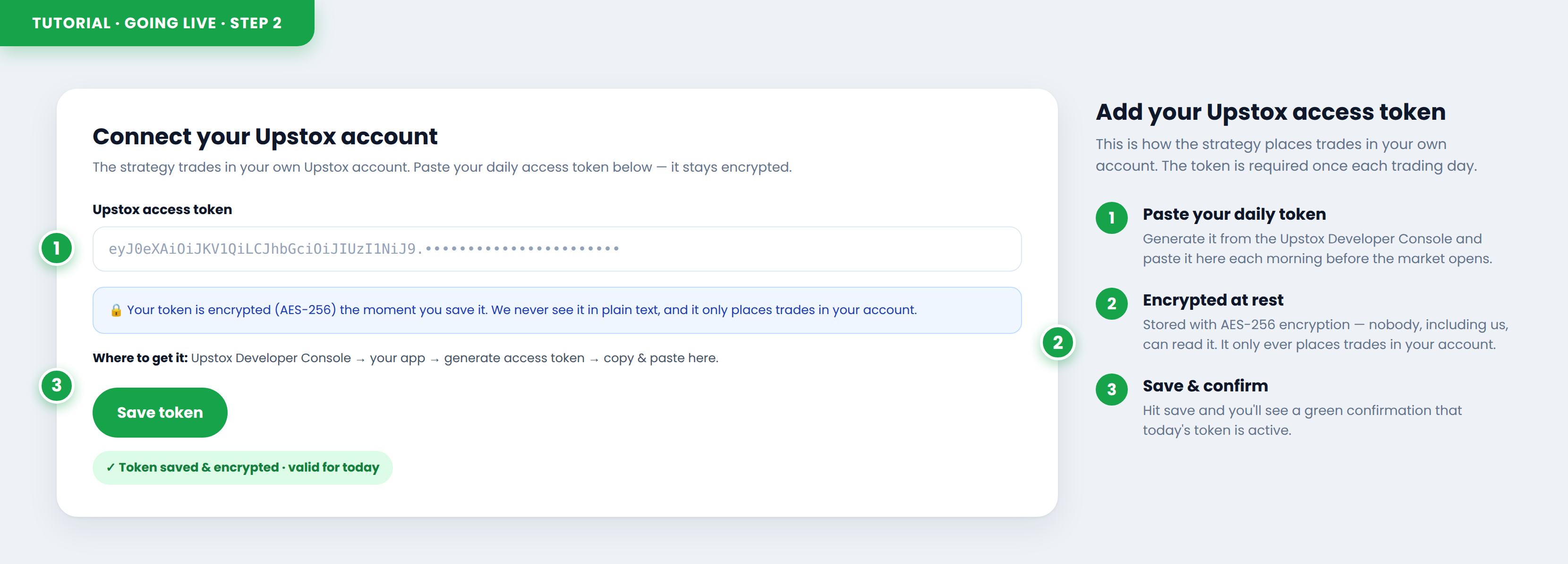 Add your Upstox access token